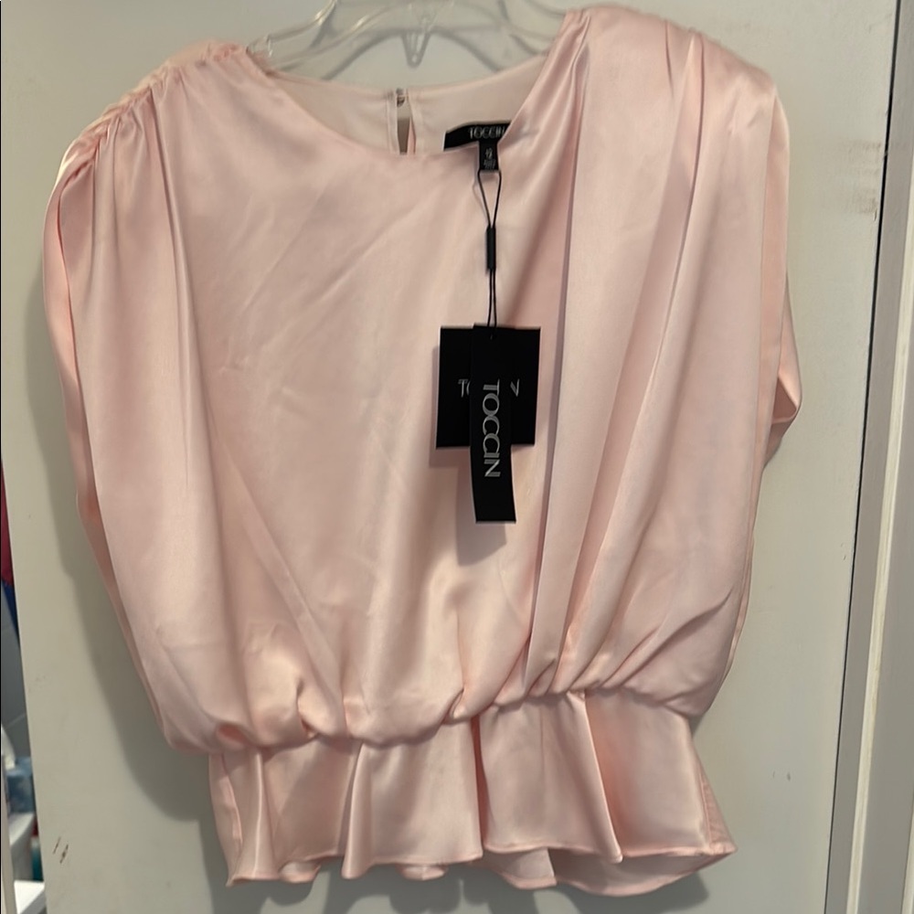 Elegant Pink Peplum Puff Sleeve Blouse